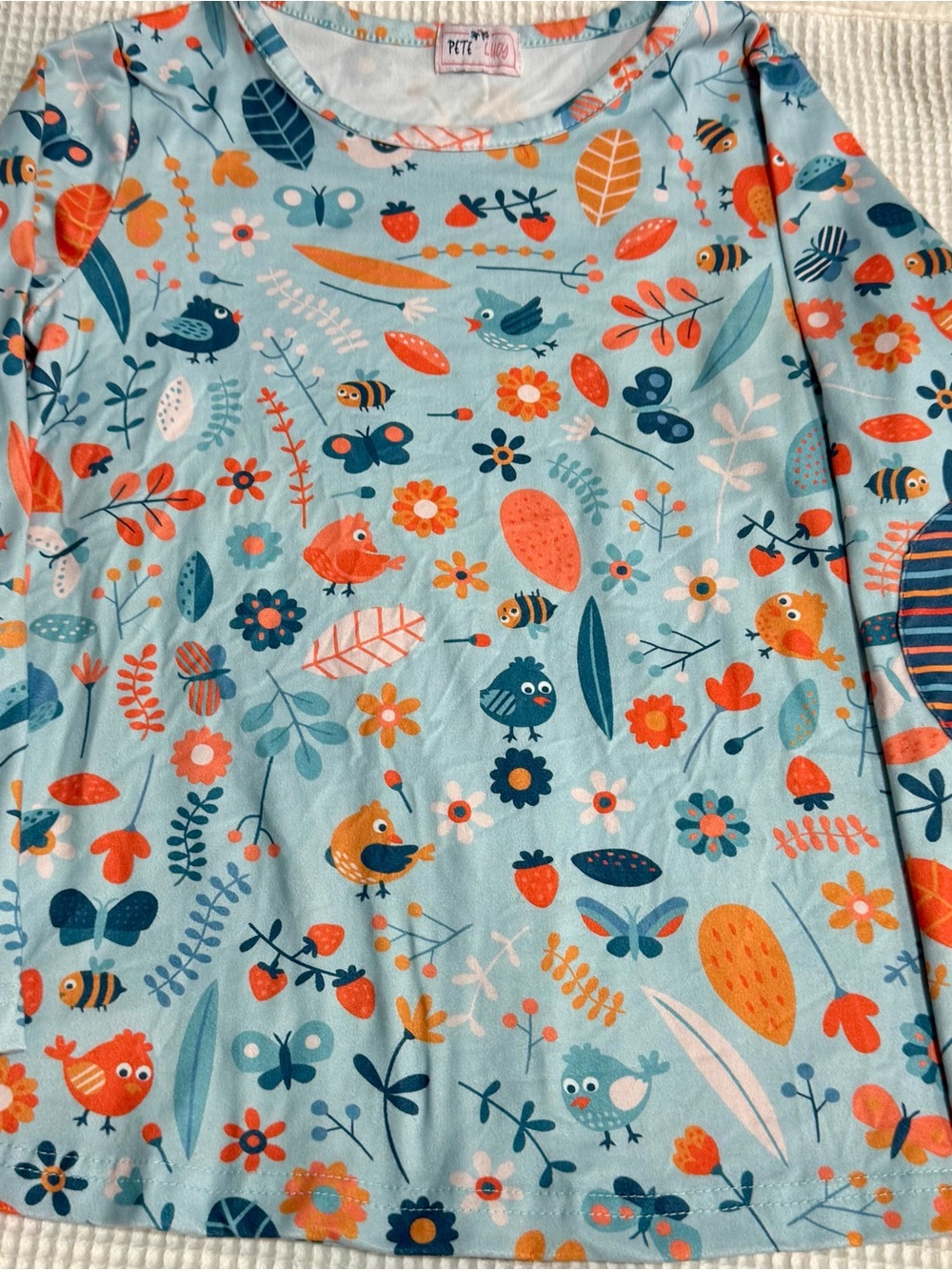Poppy & Petal Light Blue Floral Birds Long Sleeve Kids Dress